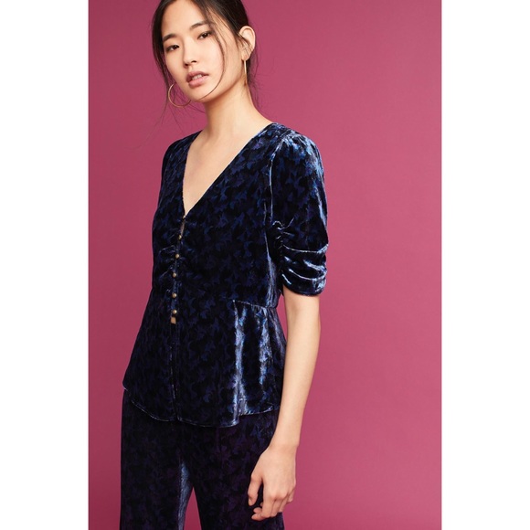 Anthropologie Tops - Anthropologie Maeve ‘Isobel’ Navy Velvet Blouse